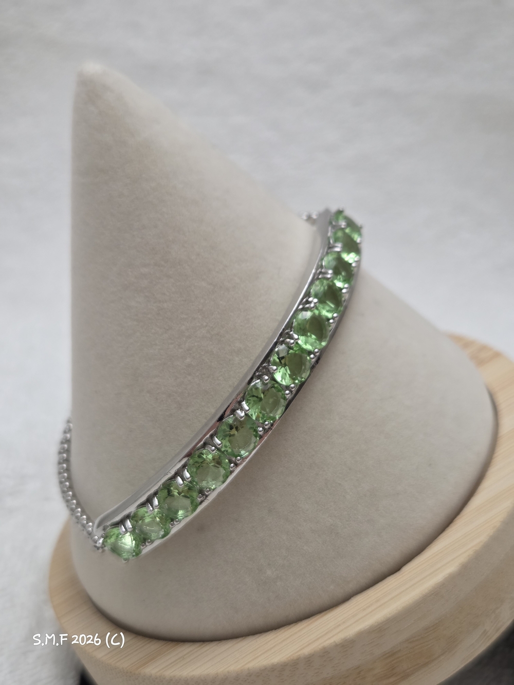 Simulated Neon Green Diamond Half Tennis Bolo Bracelet in Silver tone